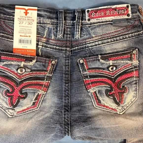 Rock Revival Collector’s Edition #445/825 Carmine Ultra High Rise Skinny Jeans - Picture 1 of 16